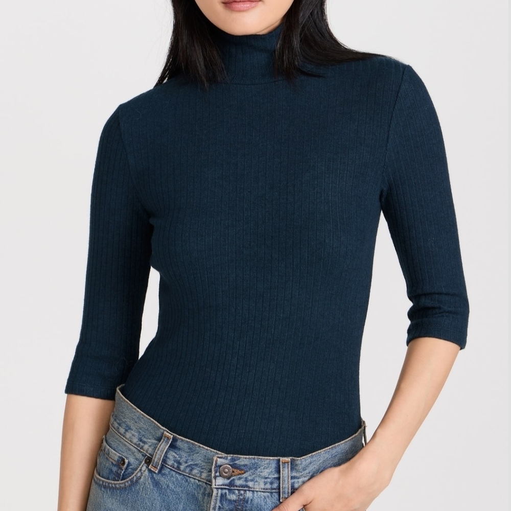 Navy Ribbed Turtleneck Top